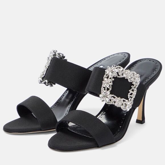Manolo Blahnik Gable Crystal Buckle Slide Sandals - Picture 1 of 15